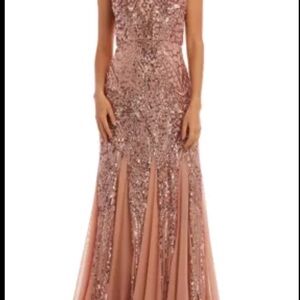 Elegant Sequin Evening Gown rose gold
